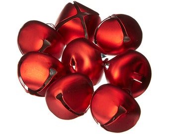 8 Red Jingle Bells, 25mm (1 Inch), Matte Finish