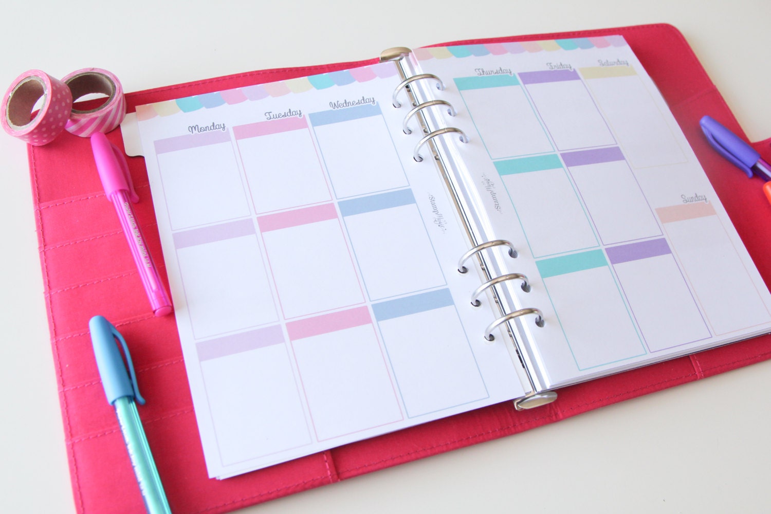 A5 PRINTED planner inserts Week on two pages Vertical