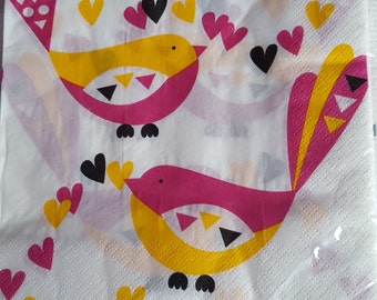 Pack of Paper Napkins,Party Napkins,Decoupage Technique,Decoupage Napkins,Craft,Art ,Napkin Motif,Birds,Pink & Yellow,Brand new ,33 x 33 cm