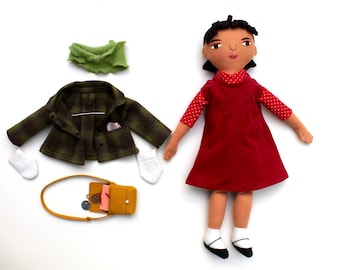 Girl doll wool with School outfit