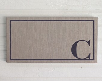 Classic Monogram 12x24 Burlap Covered Cork Message Board Personalized Letter Pin Board, Cork Board, Bulletin Board, Memo Board - Custom