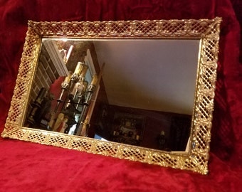 Vintage 1950's 1960's Gold Mirrored Vanity Dresser Tray