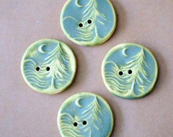 4 Handmade Ceramic Buttons - Moon over Cedar Buttons - Sage Green Buttons in Stoneware