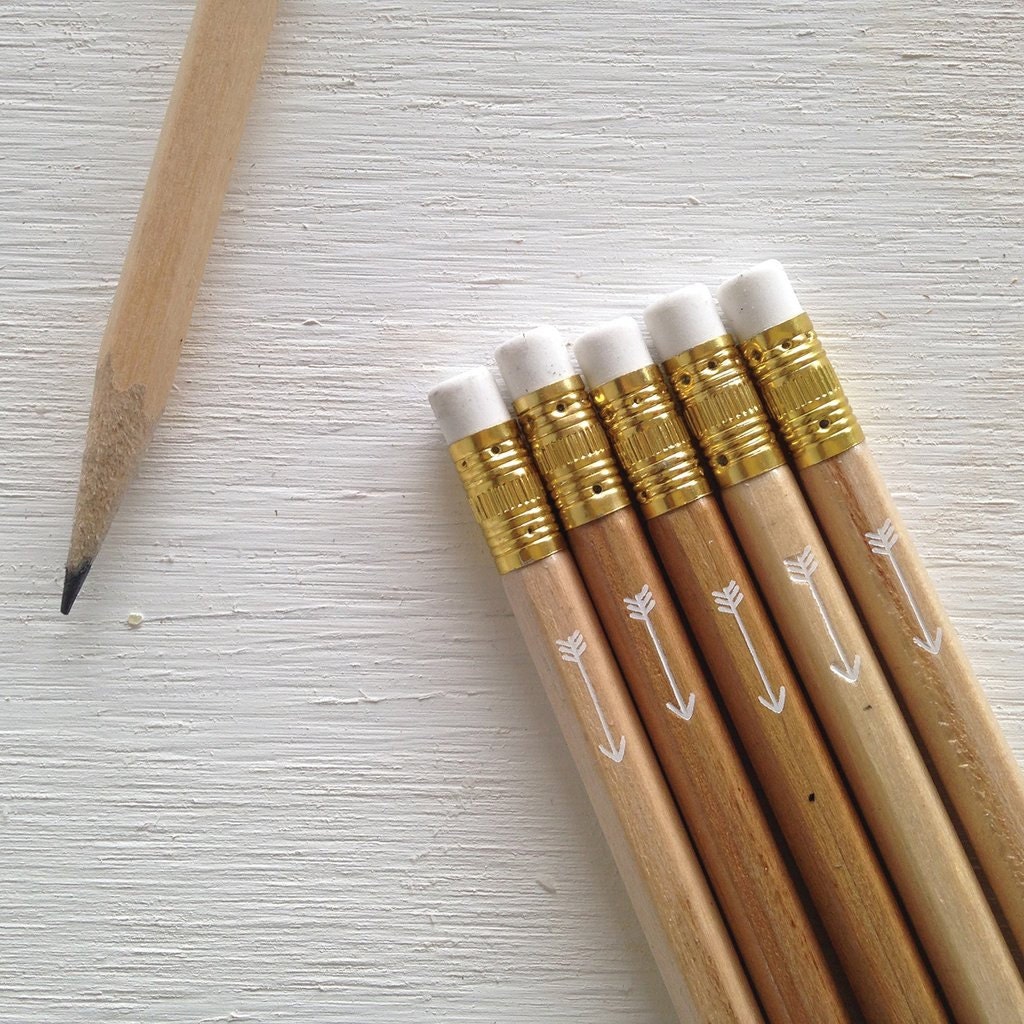 8 natural wood pencils with white arrow by lettercdesign