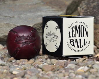 LEMON BALL Burgundy chromexcel leather baseball with white stitch, vintage style, Handmade, Sports, Play (Lb-Burg-Wh)