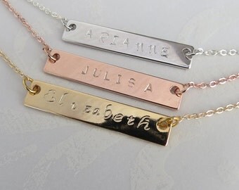 Name Plate Necklace Rose Gold Silver or Gold Personalized Bar Necklace Gift for Her Bridesmaids Gift Custom Hand Stamped