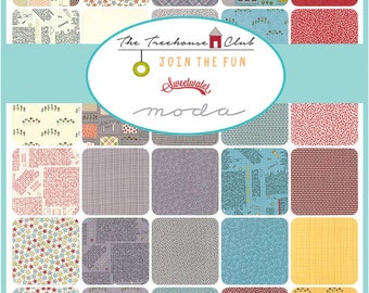 SALE 40% Off SQ22 Moda TREEHOUSE CLUB Precut 5" Charm Pack Fabric Quilting Cotton Squares 5630PP Sweetwater