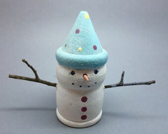 Primitive Snowman Wood Turning, Pastel Christmas Snow Lady, Snowman Collector