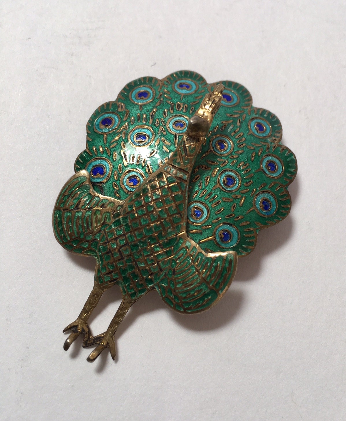 Vintage Peacock Brooch Hinged Sterling by DianaKirkpatrickArt