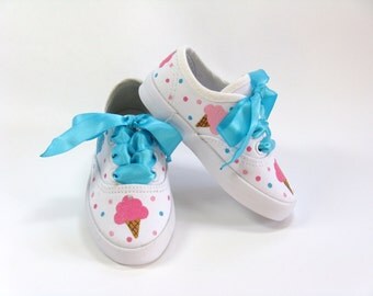 Ice Cream Shoes, Ice Cream Theme, Birthday Party Sneakers, Ice Cream Outfit, Hand Painted, Baby and Toddler Shoes, Cotton Canvas Sneakers