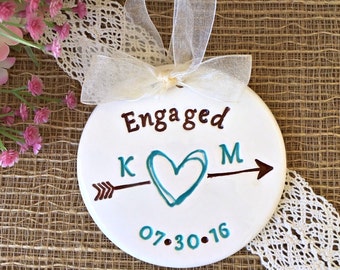 Engagement Ornament with Scribble Heart and Arrow - Personalized Engagement Gift or Wedding Gift
