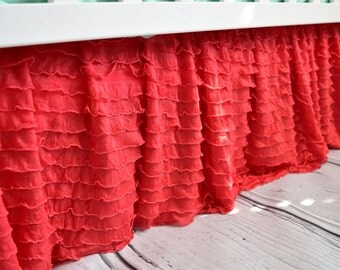 Coral Crib Skirt Nursery Bedding - Coral Ruffle Crib Skirt - Baby Nursery Bedding - Long Crib Skirt - Girl Crib Skirt - Baby Bed Skirt