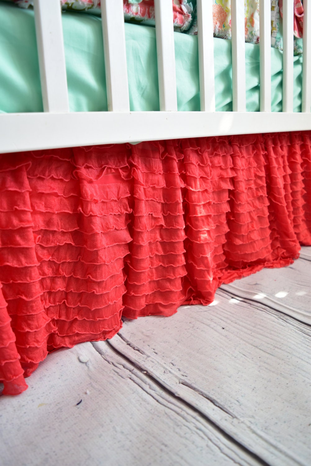 Coral Crib Skirt Nursery Bedding Coral Ruffle Crib Skirt