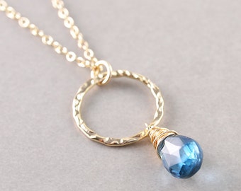 Blue Topaz Necklace, Gemstone Necklace, December Birthstone, London Blue Pendant