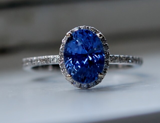 2.77ct Cornflower blue sapphire diamond ring 14k by EidelPrecious
