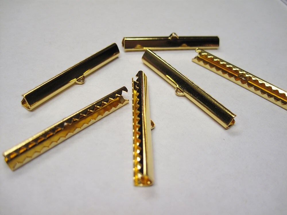 6 Smooth Finish Gold Plated Ribbon Clamp Clasps Crimp End