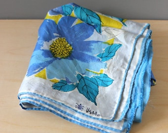 Vintage Vera Scarf. Blue flowers, vintage 1960s square.