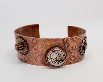 Mixed metal jewelry cuff bracelet.Steampunk jewelry cuff bracelet.Steampunk bracelet