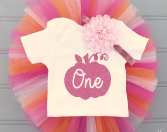 Pink Pumpkin First Birthday Outfit Girl, Cake Smash Outfit Girl, 1st Birthday Outfit Girl, 1st Birthday Tutu, First Birthday Tutu Skirt Set