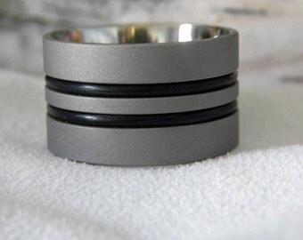 Ring or Wedding Band, Titanium with Black Rubber, Unique Style, Sandblasted