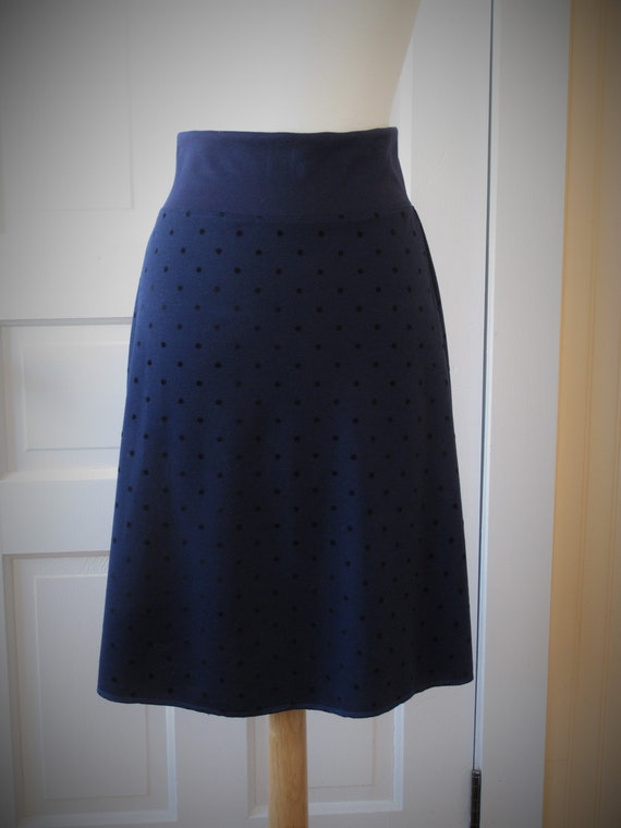 Items similar to Jersey Knit Skirt - A line style - Navy Blue Polka Dot ...
