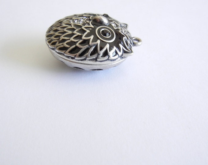 Owl Pendant Dimensional Silver-tone Black Epoxy Rhinestone