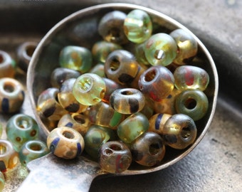 sale .. STRIPED MIX No. 3 .. 50 Picasso Czech Matte Glass Seed Beads Size 6/0 (4721-50)
