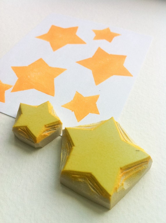 star hand carved rubber stamps, handmade rubber stamp set, large and
