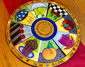 Painted Lazy Susan // Kitchen themed Lazy Susan