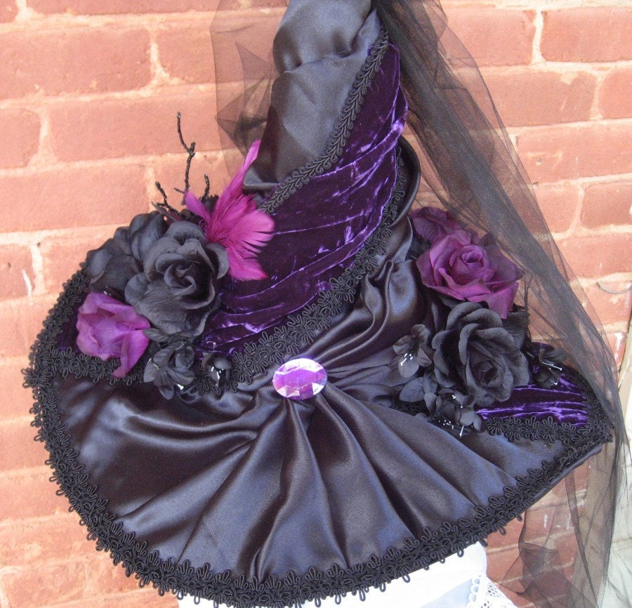 Couture Witch Hat Satin & Velvet Costume Victorian Gothic
