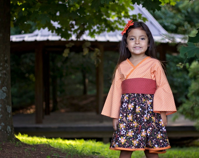 Little Girls Dresses - Kimono Dress - Dress Toddler Girl - Woodland Dress - Boutique Dress - 2T to 7 years