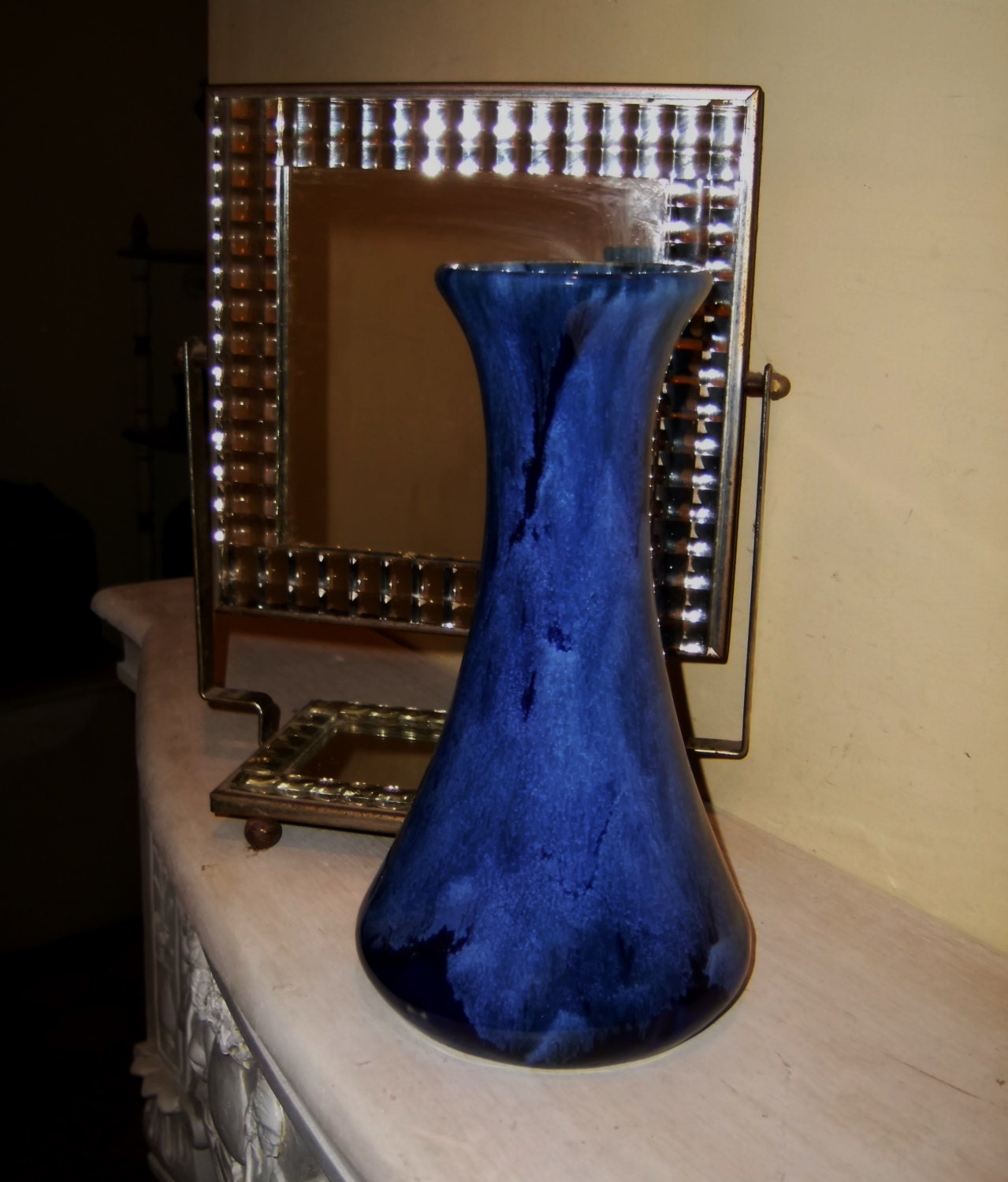 VASE Cobalt Blue Brush McCoy Pottery Onyx USA 064 Vintage