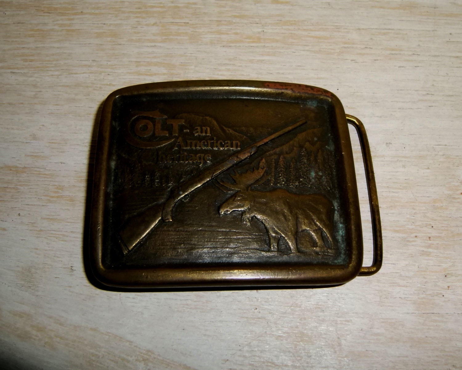 Western Colt BELT BUCKLE Vintage Brass USA Indiana
