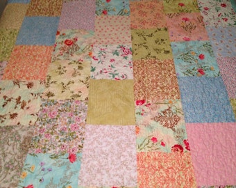 Sale was 375.00 now 333.00 Queen Size Quilt, Country Gardens Quilt, 95"x95", Florals, Pinks, Greens, Peach, Gorgeous Queen Quilt,