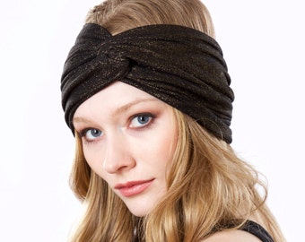 Wide Soft Headband Evening Hair Accessory Turban Hat Metallic Headband Gold Metallic Turban Headband For Women Spring Fashion 1920s Turban