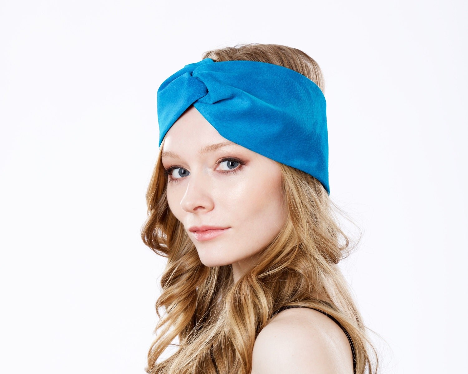 Turquoise Headband Suede Leather Turban Twist by KatarinaHats