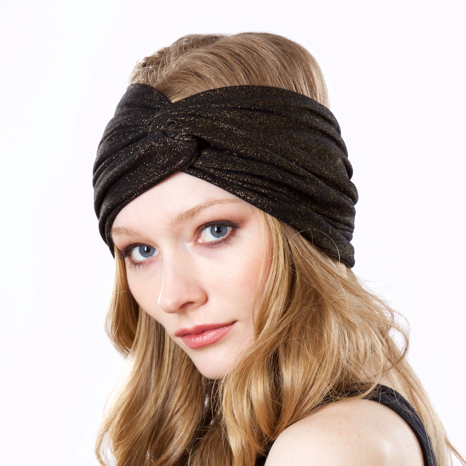 Wide Soft Headband Evening Hair Accessory Turban Hat Metallic