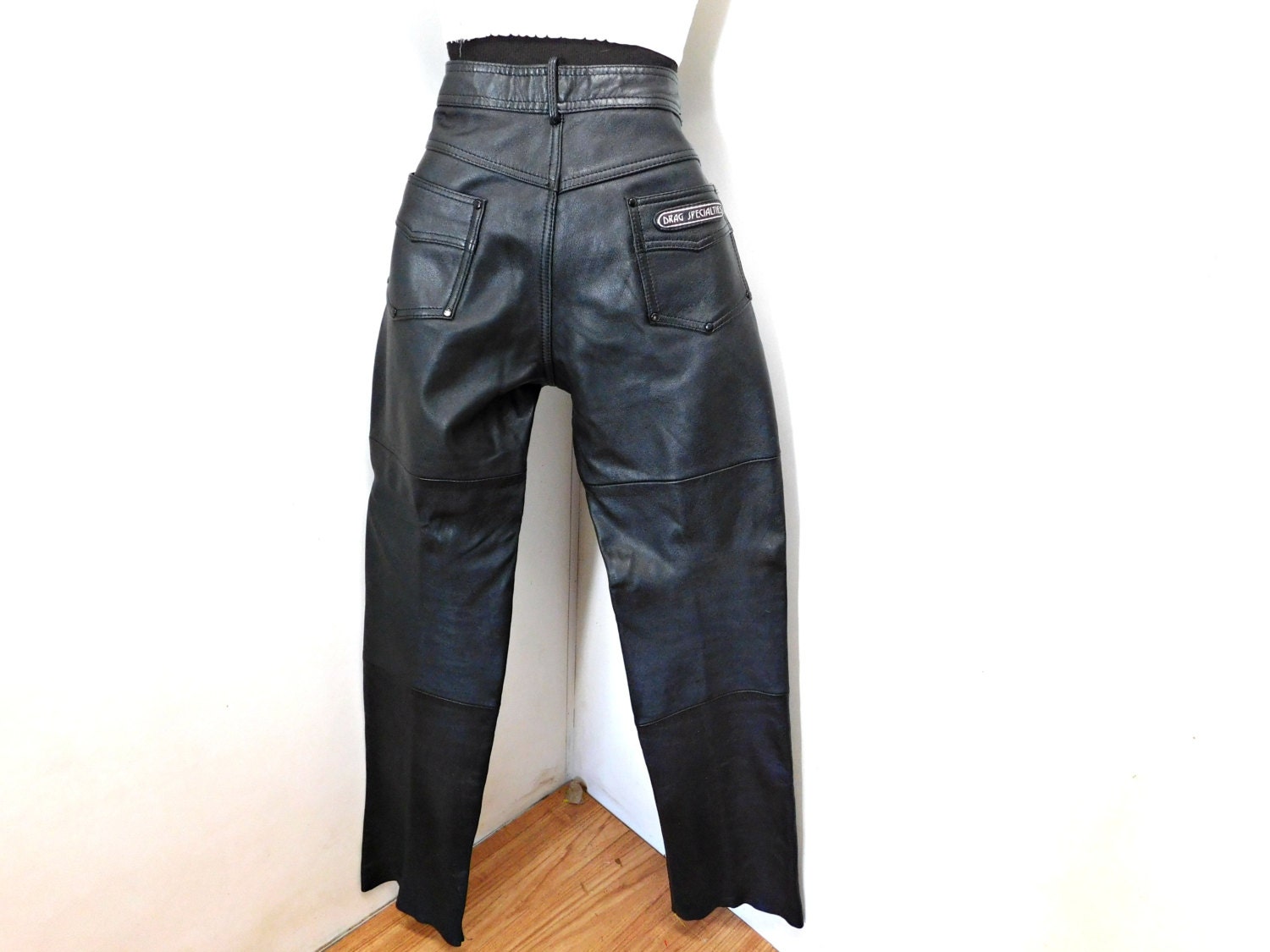 Vintage 80s Black Leather Motorcycle Racing Pants Polo Drag