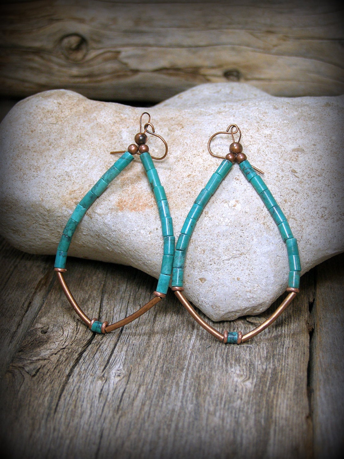 Turquoise Earrings Hoop Earrings Long Dangle by StoneWearDesigns