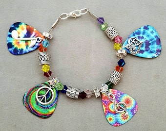 Rainbow Guitar Pick Charm Bracelet