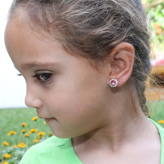 Flower Girl Clip On Earrings Pink Swarovski Crystal Clip on