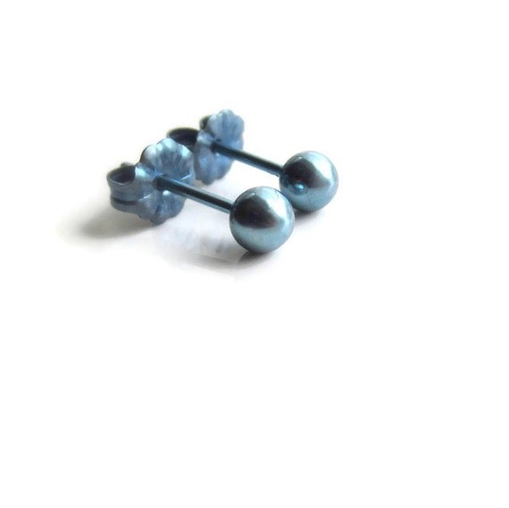Blue Titanium Stud Earrings For Sensitive Ear by GraceEarrings