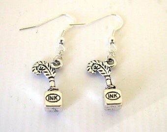 Ink Pot and Quill Earrings - Silver Writers Earrings - Author Earrings - Nanowrimo Earrings