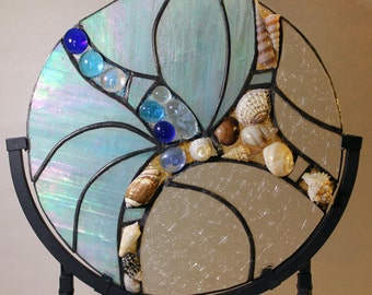 Stained Glass, Beach, Ocean, Shoreline, Water, Beachcomber, Panel, Seahells
