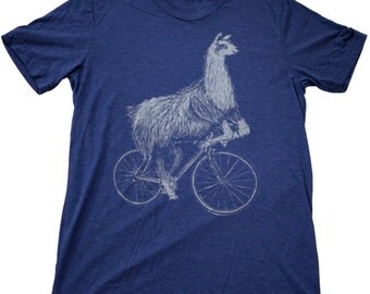 Llama on a Bicycle - Mens T Shirt, Unisex Tee, Tri Blend Tee, Handmade graphic tee, sizes xs-xxl