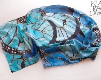 Butterfly Wings silk scarf. Hand painted scarves. Blue scarf painted by hand. Women scarf/ Spring shawl/ Fashionista gift/ Art to wear