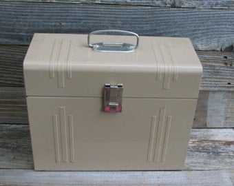 Vintage Metal Tan File Box