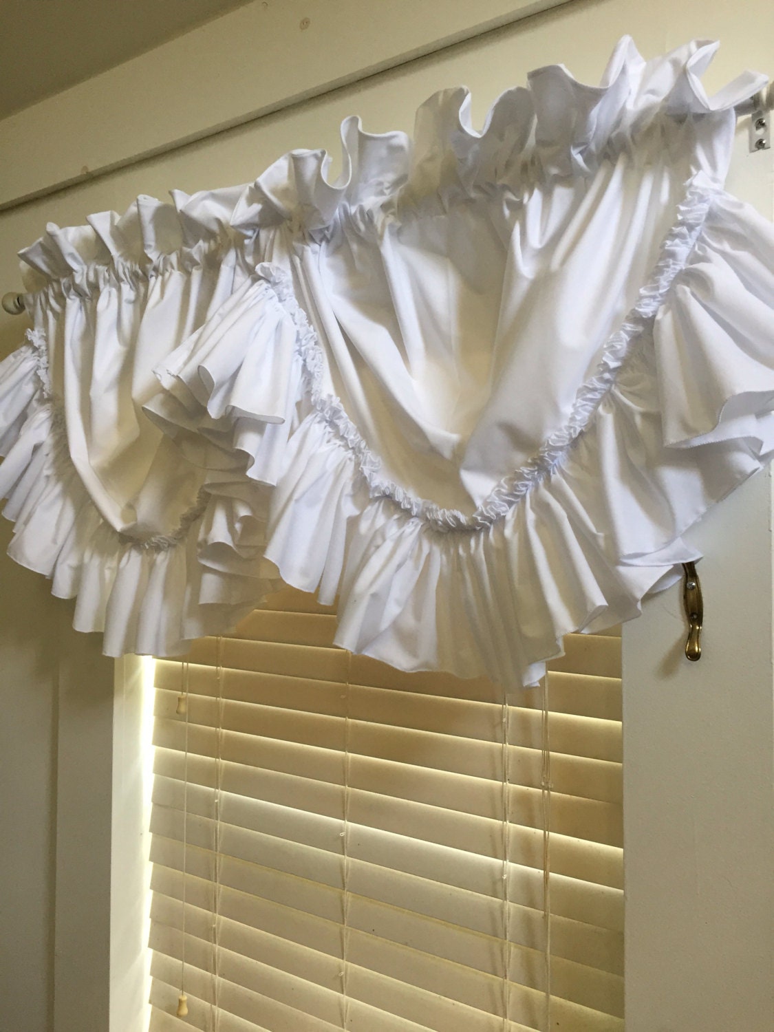 White Festoon Balloon Valance with Long Loose Single Ruffle