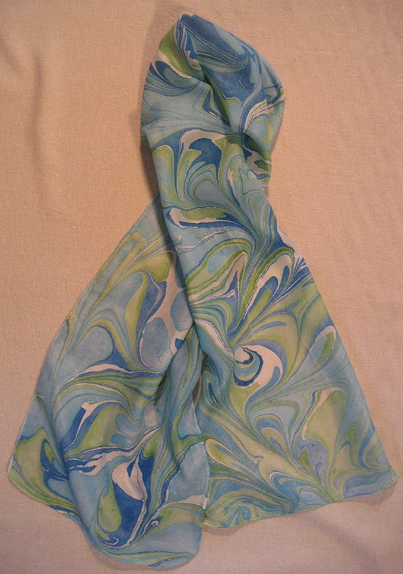 Hand Marbled Silk Scarf Swirl Pattern