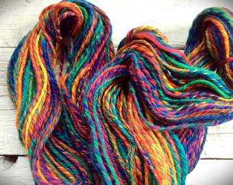 Luxury knitting yarn, knitter gift, rainbow yarn, Hand spun yarn, indie yarn, Aran worsted weight, knitting suppies, handspun art yarn wool